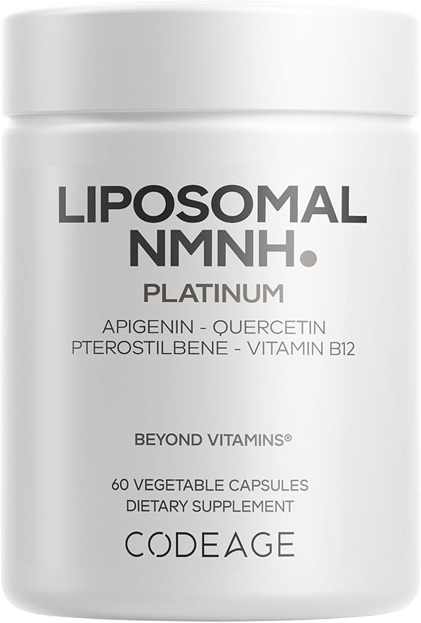Codeage Liposomal NMNH Platinum - 500 mg NMNH Supplement NAD+ Precursor with Quercetin Pterostilbene Apigenin Active B Vitamins B2 Riboflavin &amp Vitamin B12 Methylcobalamin - Non-GMO - 60 Capsu