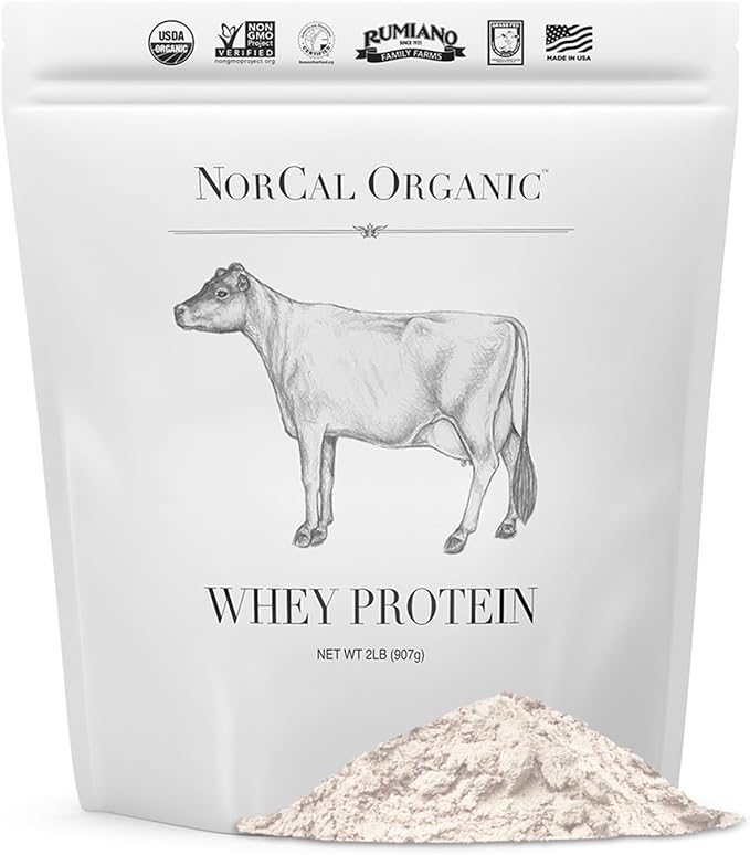 NorCal Organic Whey Protein | 100% Grass-Fed USDA Certified | Pure Clean Protein Sourced from Northern California Family Farms | Unflavored | 2 Pound (Pack of 1)