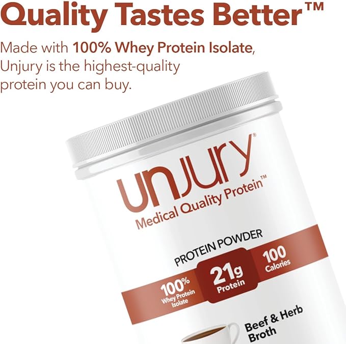 Unjury Whey Protein Powder | Beef and Herb High Protein Soup | 21g 100% Whey Isolate Protein Powder | Low Carb and Lactose Free | Gluten Free | Certified Kosher | 15 Servings