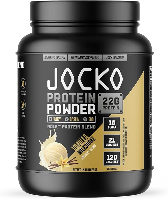 Jocko-Mölk Protein Powder 21 Servings - Grass-Fed Whey Micellar Casein Egg Protein Blend with Digestive Enzymes Probiotics Sugar-Free Soy-Free Gluten-Free (1.48 lbs Mölk-Vanilla)
