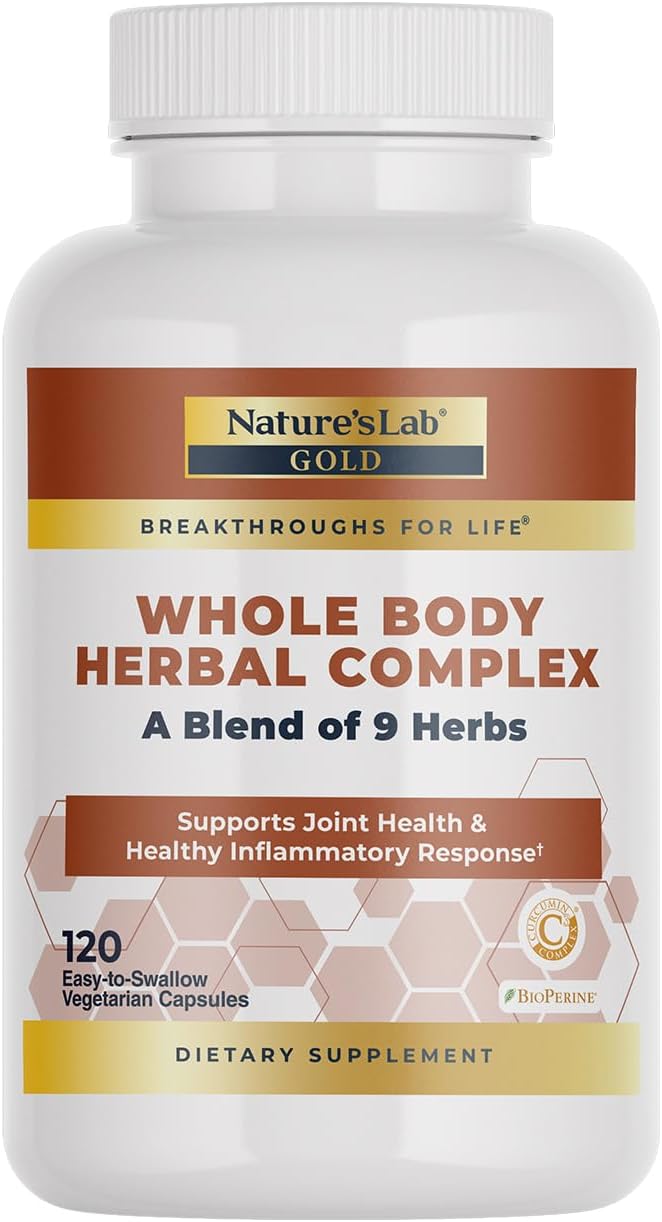 Nature's Lab Gold Whole Body Herbal Complex - Turmeric Boswellia Ginger Green Tea Rosemary - 120 Capsules (60 Day Supply)