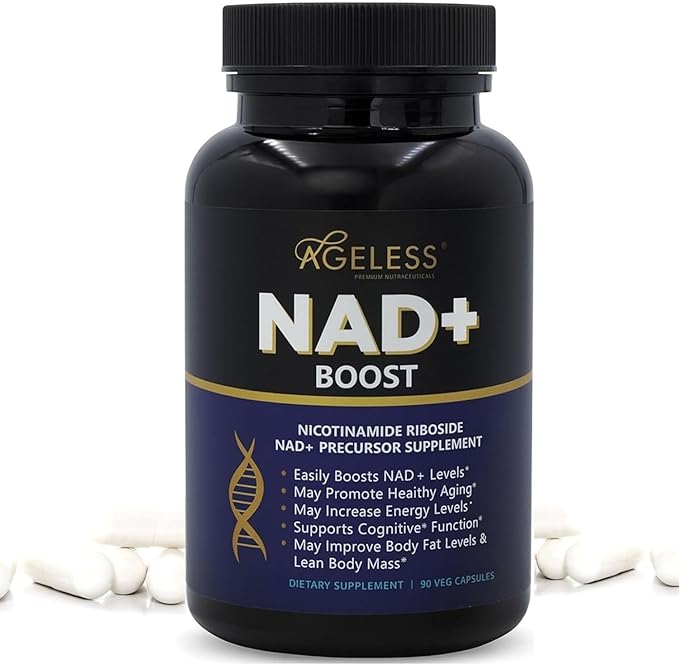 Ageless NAD+ Supplements for Women &amp Men | 300mg Nicotinamide Riboside Chloride | Dietary Supplement for Anti-Aging | Supports Energy Focus Stamina Fat Metabolism &amp Cognitive Function – 90