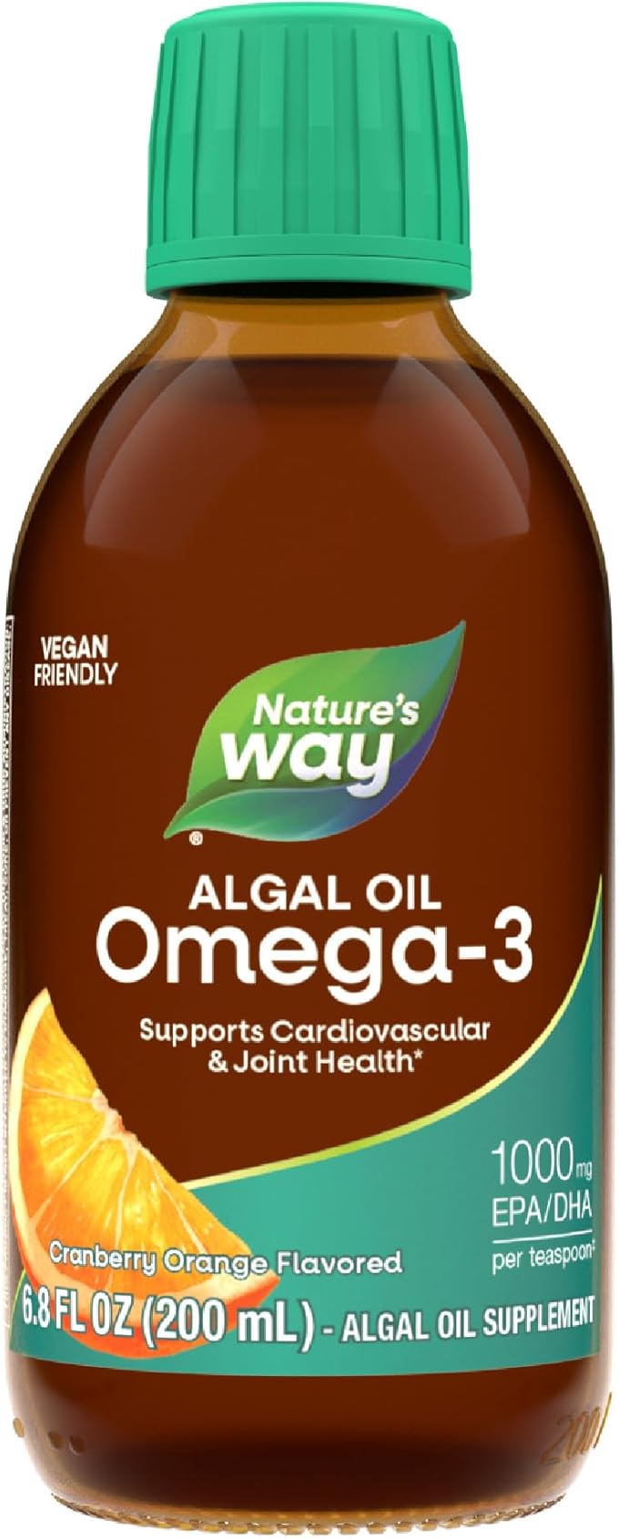 Nature's Way Algal Oil Omega-3 Supports Eye &amp Brain Function* 1000 mg EPA/DHA per Teaspoon(1) Vegan-Friendly Liquid Formula Cranberry-Orange Flavored 6.8 oz (Packaging May Vary)