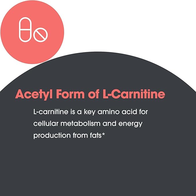 Allergy Research Group Acetyl-L-Carnitine 500mg Supplement - Metabolism and Energy Support ALC Free Form Amino Acid Vegetarian Capsules - 100 Count