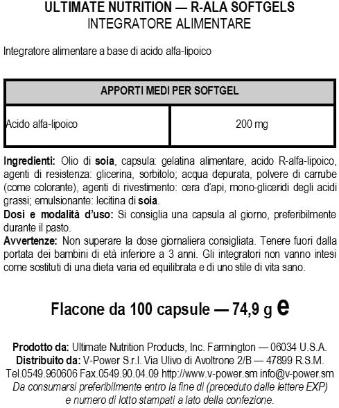 Ultimate Nutrition R-ALA Softgels 100 Gels