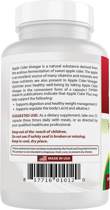 Best Naturals Apple Cider Vinegar Plus 600 Mg 120 Capsules - Vinegar Capsules for Healthier Digestion Cleanse Body Naturally (Pack of 3)