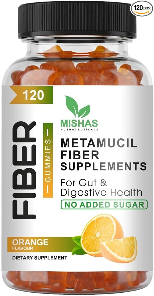 Mishas Nutraceuticals Fiber Gummies Sugar-Free Orange 5g Prebiotic Fiber Supplement 120 Count