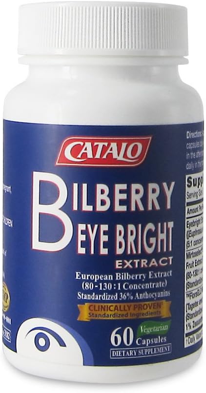 CATALO Bilberry Eyebright Extract with Lutein &amp Zeaxanthin Plant-Based Formula with European Bilberry Eyebright &amp Marigold Flower Extract - 60 Vegetarian Capsules