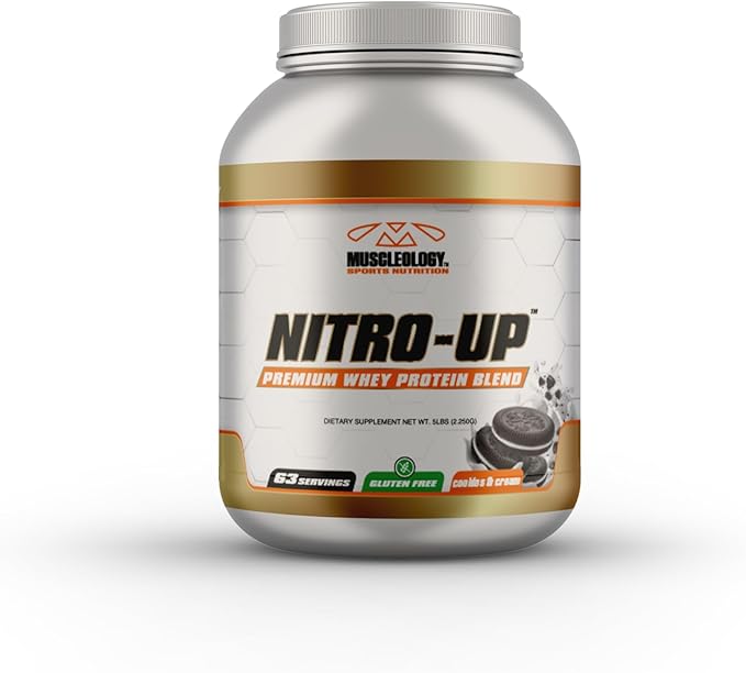 MUSCLEOLOGY Nitro-Up Hydrolyzed Whey Isolate Protein Cookies &amp Cream 2 Pound