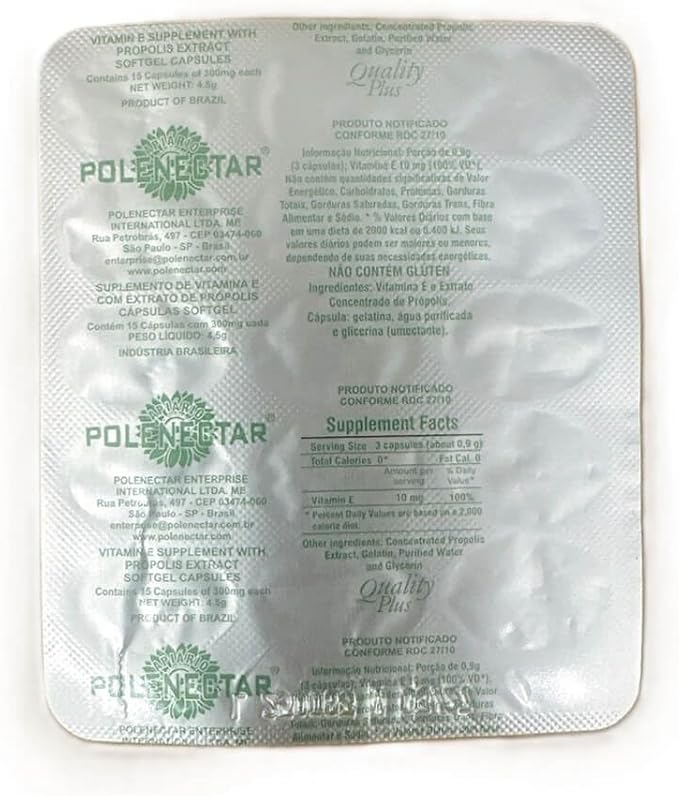 4 Boxes of Polenectar Brazil Green Bee Propolis 300 Milligram (60 Softgels)