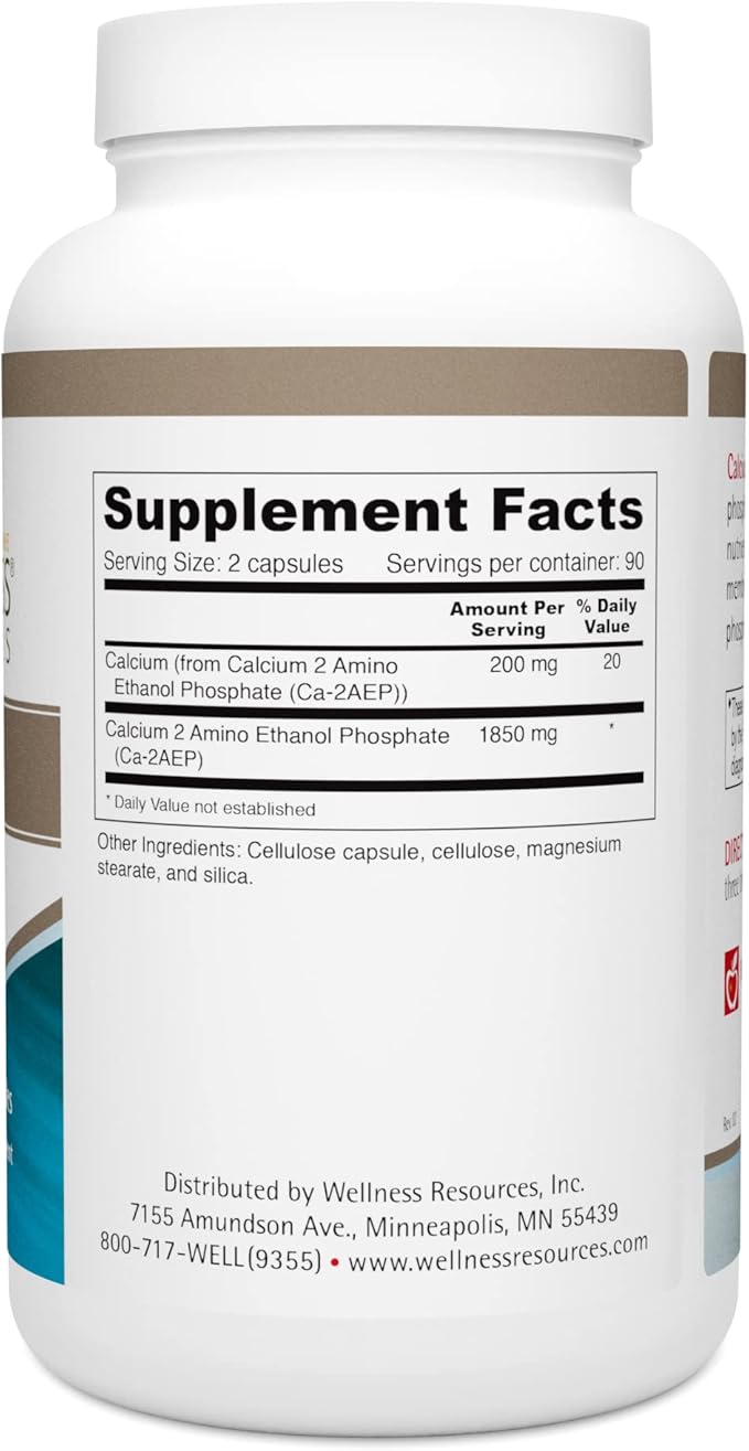 Wellness Resources Calcium AEP - Nerve Support Supplement for Cellular Protection Longevity Cell Membrane Health Myelin Sheath Support - 925mg Ca-2-AEP Per Capsule - 180 Capsules