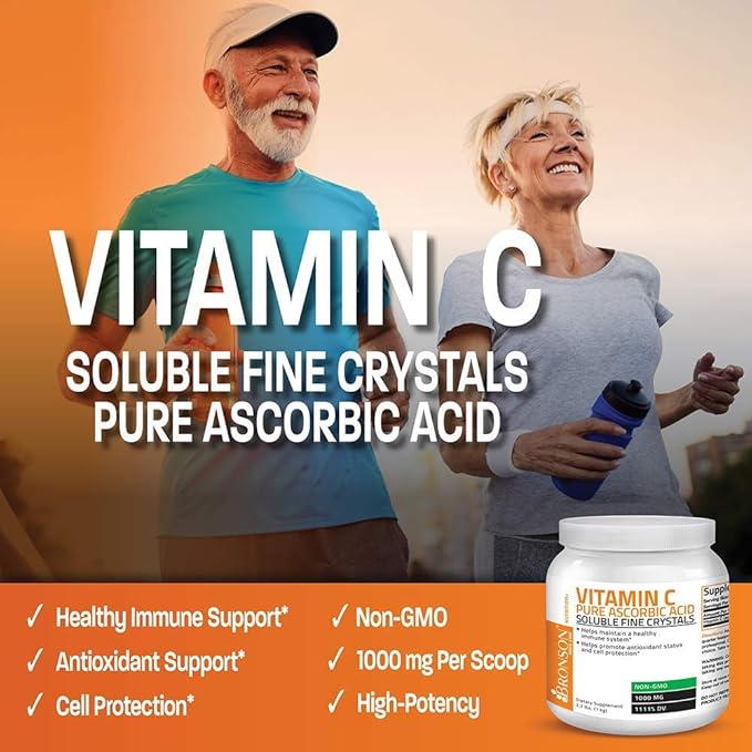 Bronson Probiotic 50 Billion CFU + Prebiotic with Apple Polyphenols &amp Pineapple Fruit Extract Vitamin C Powder Pure Ascorbic Acid Soluble Fine Non GMO Crystals