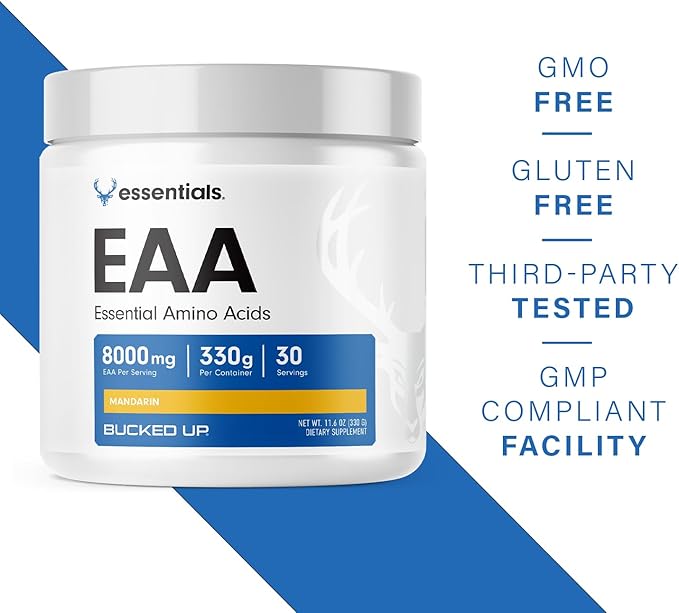 Bucked Up Essential Amino Acids - EAA Powder - Easy Mix Non Clumping Formula - for Pre/Intra Workout - Mandarin Flavor - 30 Servings - 11.6 oz