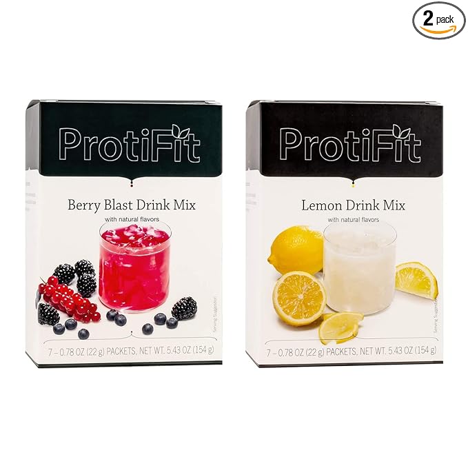 PROTIFIT - High Protein Berry Blast &amp Lemon Fruit Drink 2 Pack 15g Protein Low Calorie Sugar Free Ideal Protein Compatible 7 Servings Per Box (2 Pack)