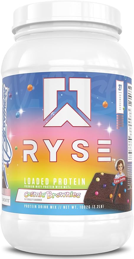 RYSE Loaded Protein Powder - Little Debbie Cosmic Brownie - 25g Whey Protein Isolate &amp Concentrate with Prebiotic Fiber &amp MCTs - Low Carb Low Sugar Digestive-Friendly - 27 Servings / 2 lb Tu