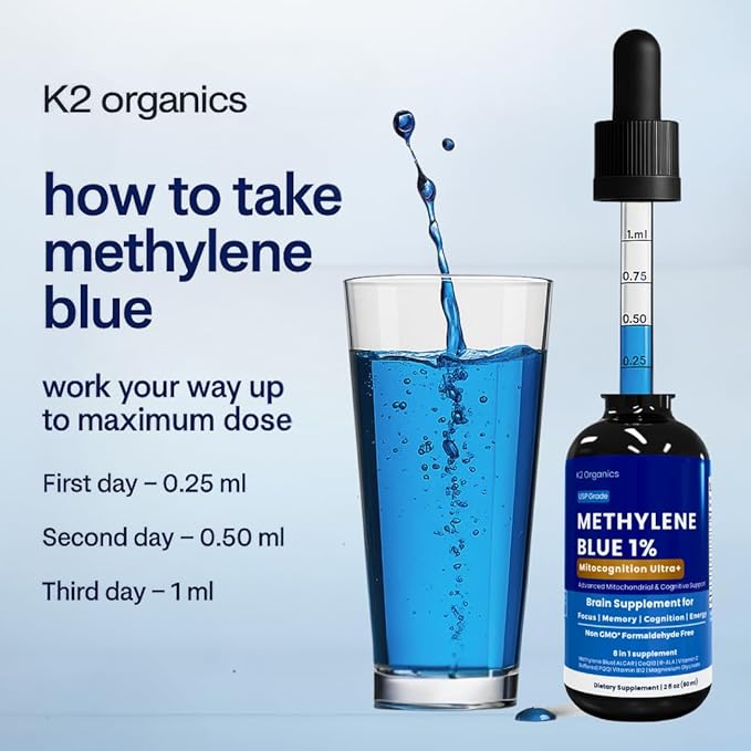 Methylene Blue Drops 2oz-MitoCognition Ultra+ 8-in-1 Pharmaceutical Grade 1% Solution Support Focus Memory Cognition and Energy–No Formaldehyde Third-Party Tested Brain Health Supplement for Humans