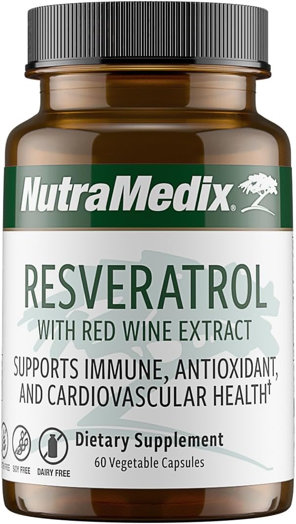 NutraMedix Resveratrol Capsules - Bioavailable Antioxidants Supplement from Red Wine Extract + Grape Skins - 200mg Japanese Knotweed for Immune &amp Cardiovascular Support (60 Capsules)