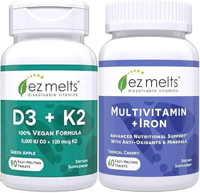 EZ Melts Vitamin D3 K2 and Multivitamin with Iron Sugar Free