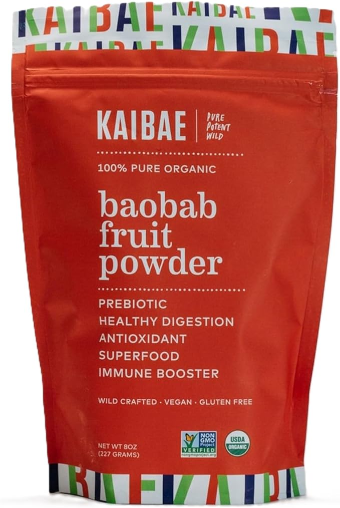 KAIBAE Premium Organic Baobab Powder | Prebiotic Fiber Superfood for Gut &amp Metabolic Health | Vitamin C + Polyphenols | Gluten-Free Non-GMO Vegan | 8 oz.