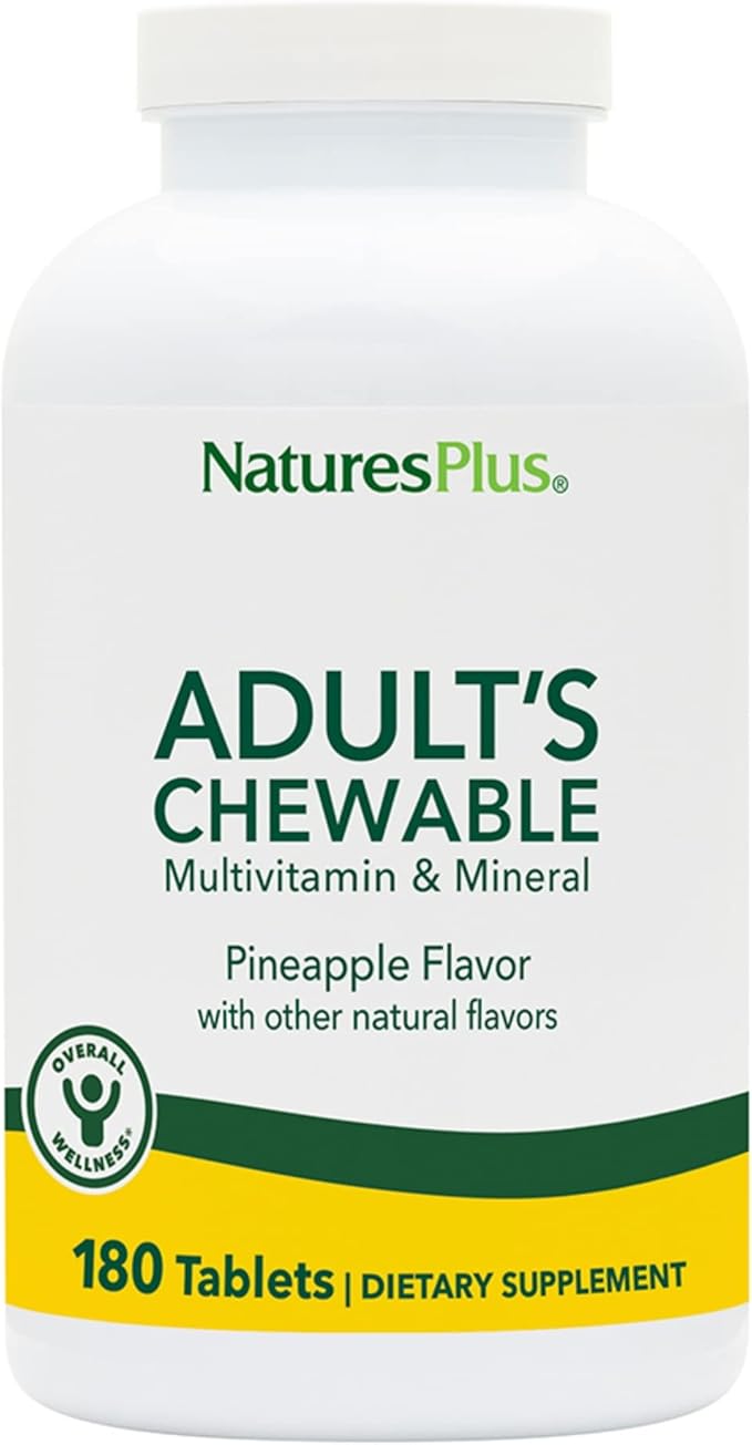 NaturesPlus Adult's Chewable Pineapple Flavor - 180 Tablets - Multivitamin &amp Mineral - Vegan Gluten Free - 180 Servings