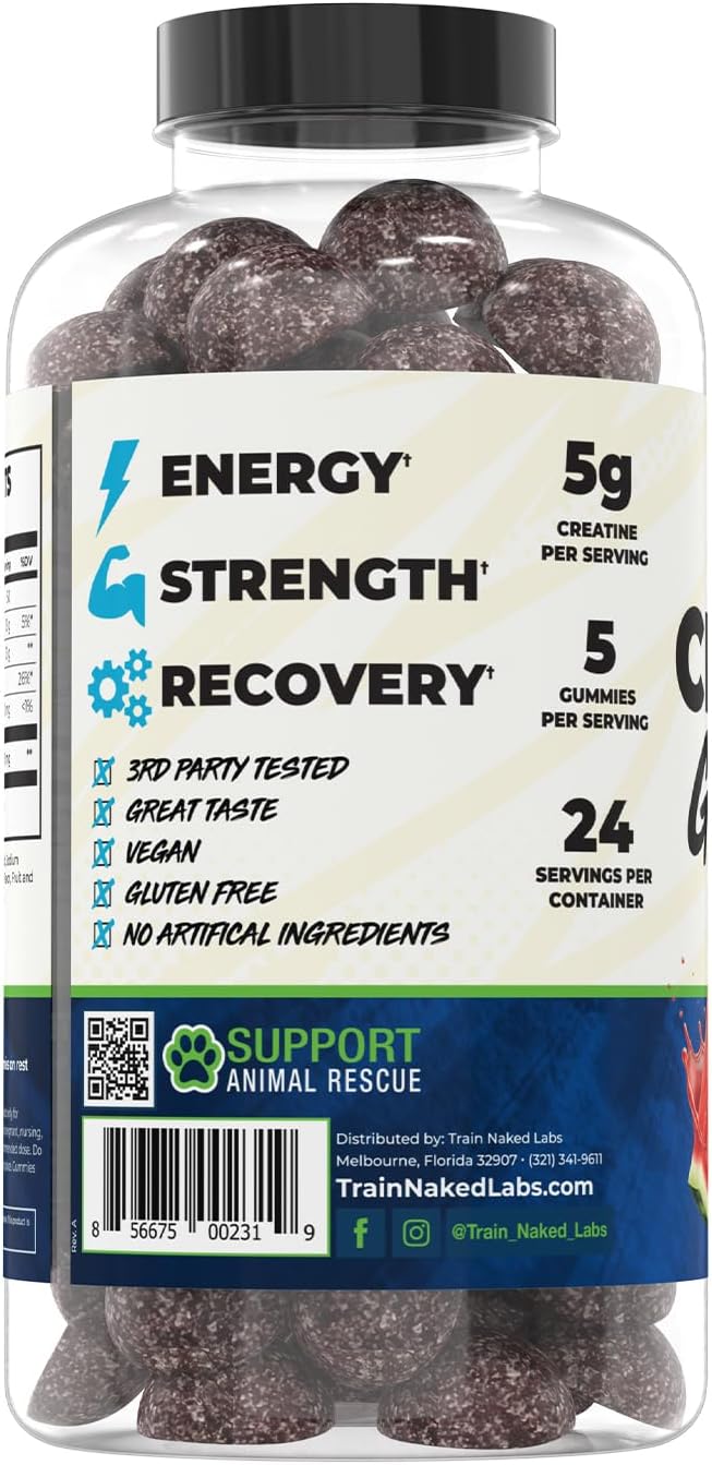 Creatine Gummies | Gummy Creatine Chewables for Men &amp Women | 5g per Serving | Gluten Free &amp Vegan | 120 Gummies 24 Servings (Melon Slice)