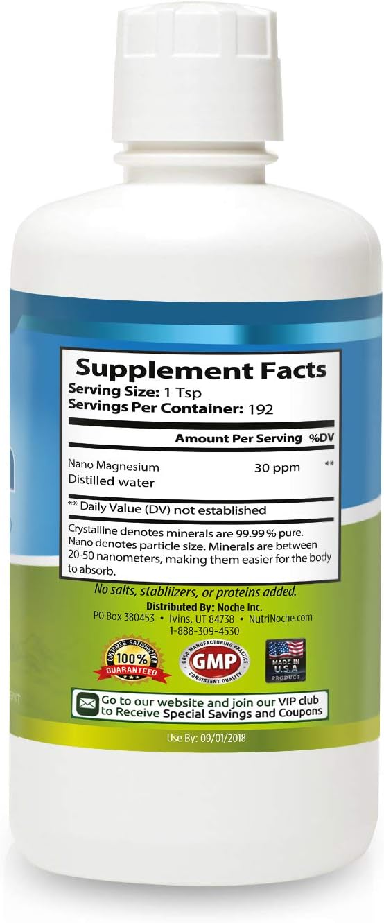 Liquid Magnesium by NutriNoche– 99.99% Ultra Pure Crystalline Nano Drops for Maximum Absorption &amp Bioavailability - Magnesium Glycinate Liquid Alternative - Supports Sleep Calm Energy Muscles Nerv