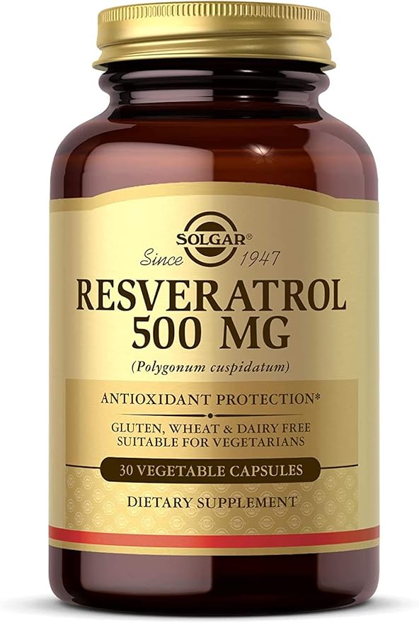 Solgar Resveratrol 500 mg 30 Vegetable Capsules - Antioxidant Protection - Gluten Free Dairy Free - 30 Servings