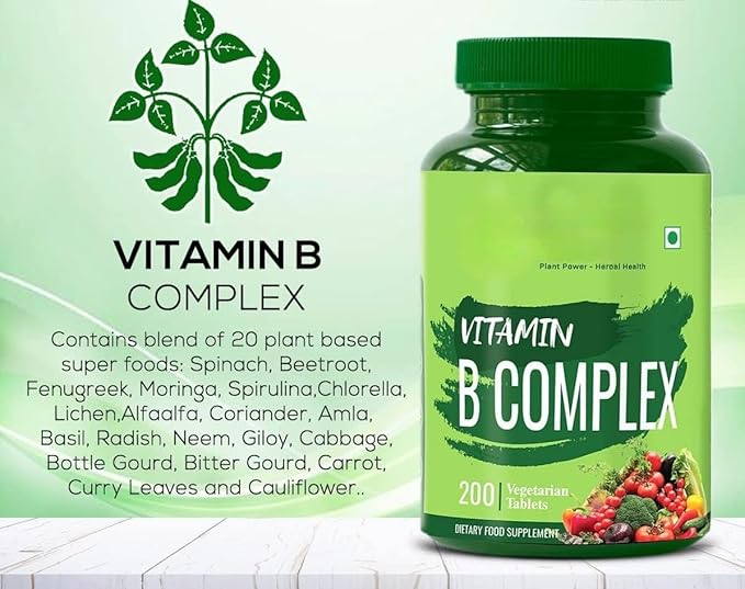 Vitamin B Complex 100% RDA - 200 Tablets/Capsules - B Vitamins Supplement (B1 B2 B3 B5 B6 B7 B9 B12) Green