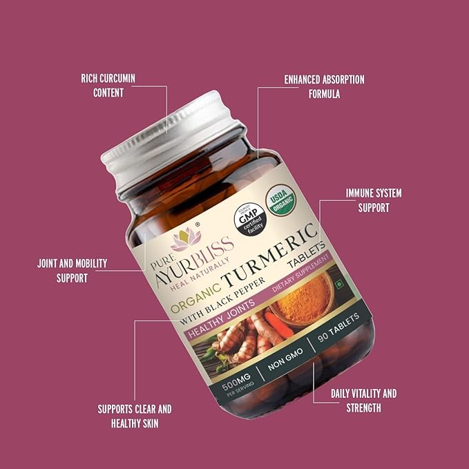 Organic Turmeric Tablets with Black Pepper Botanical Blend for Daily Balance and Vitality with Curcumin for Joint Health Immune Support &amp Gut Health Ayurvedic Wellness Formula