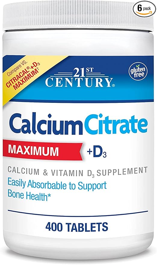 21st Century Calcium Citrate + Vitamin D Caplets - 400 ct Pack of 6