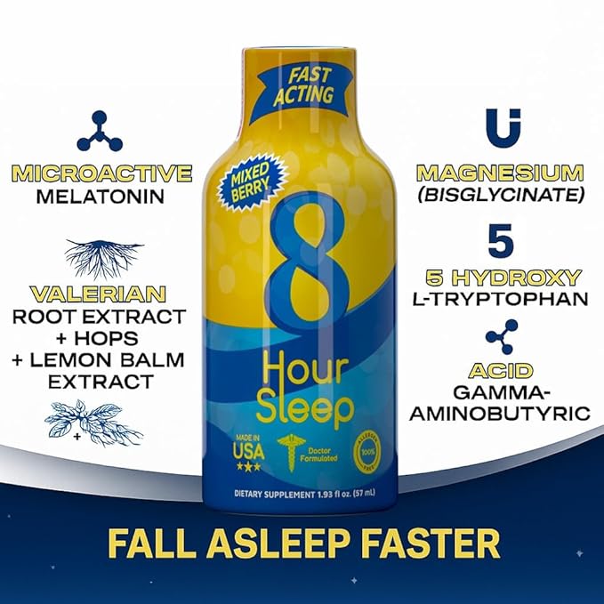 Vitamin Energy 8 Hour Sleep Shot Mixed Berry 24 Pack Melatonin 5-HTP GABA Valerian Lavender Nighttime Relaxation &amp Sleep Support Supplement Zero Sugar Vegan Gluten-Free Kosher 1.93 fl o