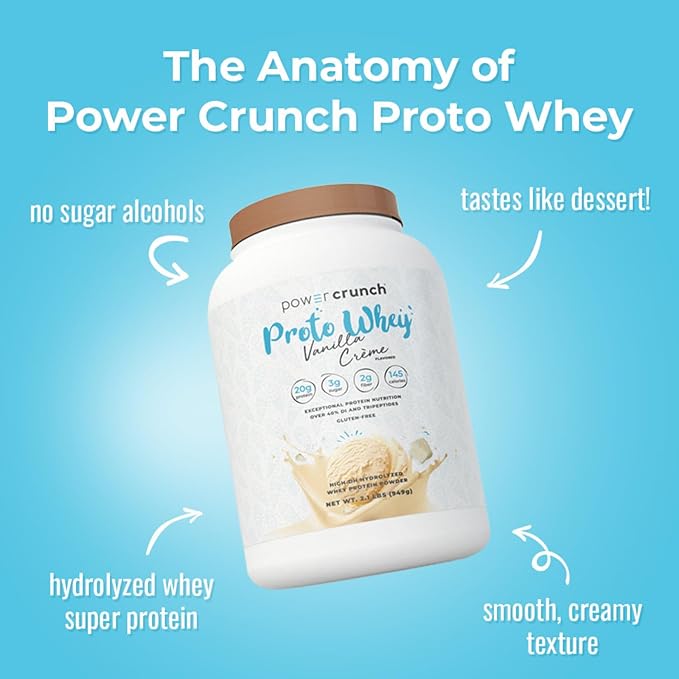 Power Crunch Proto Whey Vanilla Crème Protein Powder 20g Protein 26 Servings 1 Container of 2.1 LBS (949 g)