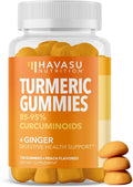 Turmeric Gummies with Ginger Root Extract - Digestive Health and Immune Support Supplement for Overall Wellness - 120 Count - Vegan Non-GMO Curcumin Vitamin - Peach Flavor 2 Month Supply