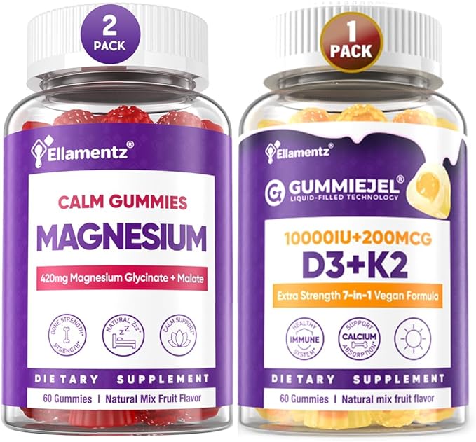 Magnesium Glycinate Gummies 420mg for Adults &amp Vitamin D3 K2 Filled Gummies