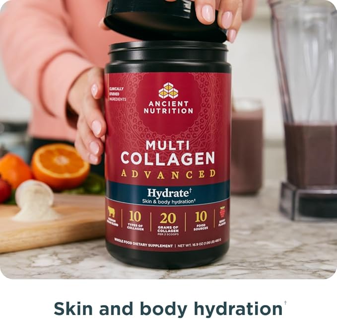 Ancient Nutrition Advanced Multi Collagen Protein Powder Hydrate Mixed Berry 30 Servings