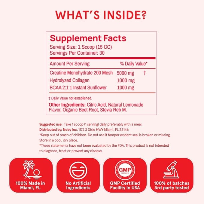 Peach Perfect Creatine Blend for Women – Micronized Creatine Monohydrate with BCAA &amp Collagen for Glute Strength Support – Pink Lemonade – 30 Servings