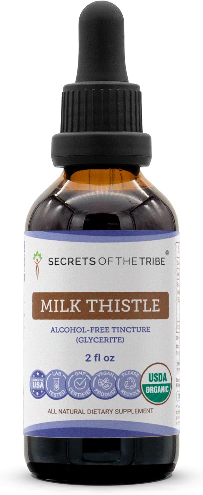 Secrets of the Tribe Milk Thistle USDA Organic | Alcohol-Free Extract High-Potency Herbal Drops | Made from 100% Certified Organic Milk Thistle (Silybum marianum) Dried Seed (2 oz)