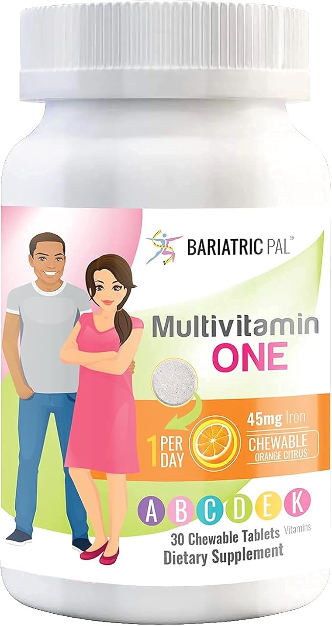 BariatricPal 30-Day Bariatric Vitamin Bundle (Multivitamin ONE 1 per Day! with 45mg Iron Chewable - Orange Citrus and Calcium Citrate Soft Chews 500mg with Probiotics - Belgian Chocolate Caramel)