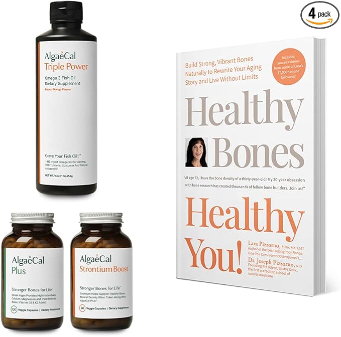 ALGAECAL Bundle - Bone Builder Pack Calcium Supplement Vitamin D K2 Strontium &amp Omega 3 Fish Oil with EPA &amp DHA &amp The Book by Lara Pizzorno Healthy Bones Healthy You