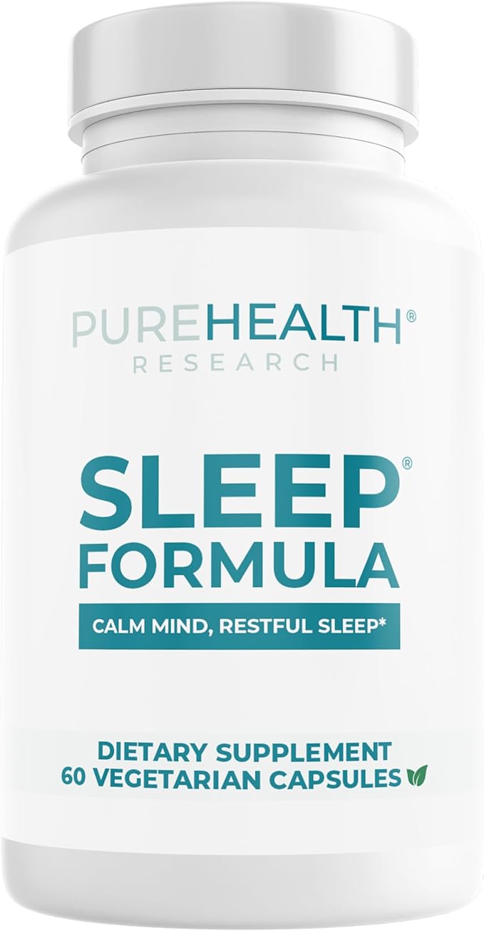 PUREHEALTH Research Sleep Formula - Natural Sleep Support Supplement for Adults - for Restfulness &amp Relaxation - with Melatonin Valerian Root GABA L-Theanine Lemon Balm Hops &amp More - 60 C