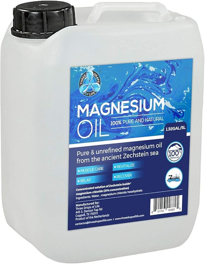 Pure Magnesium Oil Bulk Topical Magnesium Chloride Directly from Zechstein Sea Official Distributor of Zechstein Inside (1.32Gal/5L)