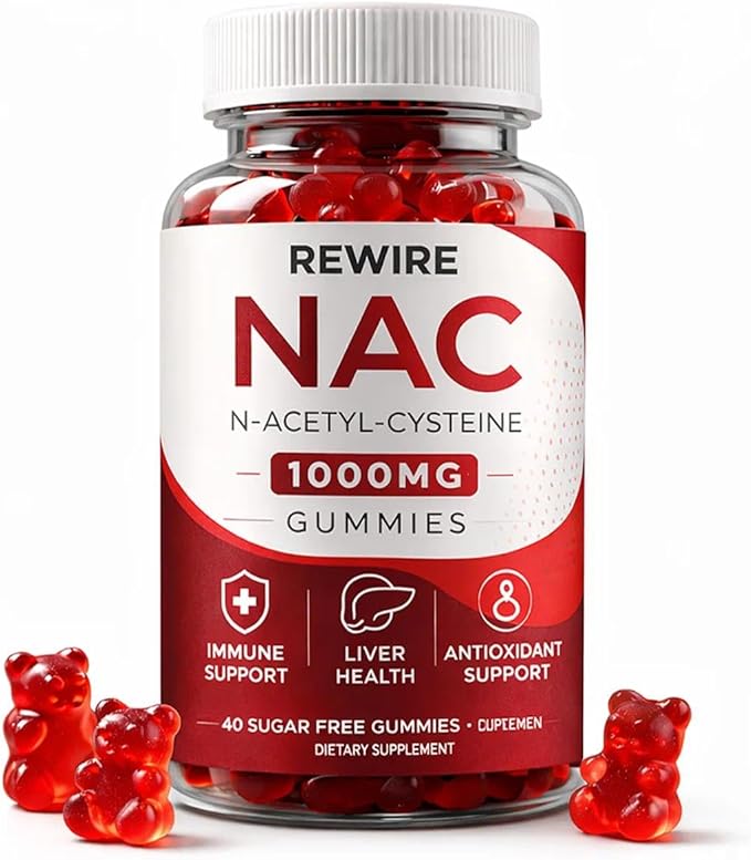 Lazra REWIRE NAC Gummies 1000mg | Sugar-Free Liver Protection and Immune Support | 40 Gummies Vegan Non-GMO