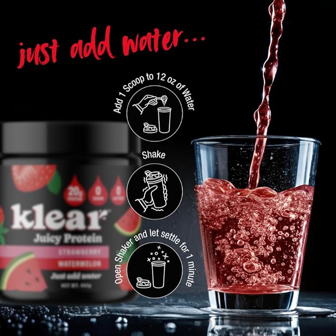 Klear - Clear Protein Powder Strawberry Watermelon Lactose-Free Protein Powder 20g Protein Whey Isolate 0 Sugar 16 Servings Keto-Friendly Protein Isolate Mix Water Shake for Clear Protein Drink