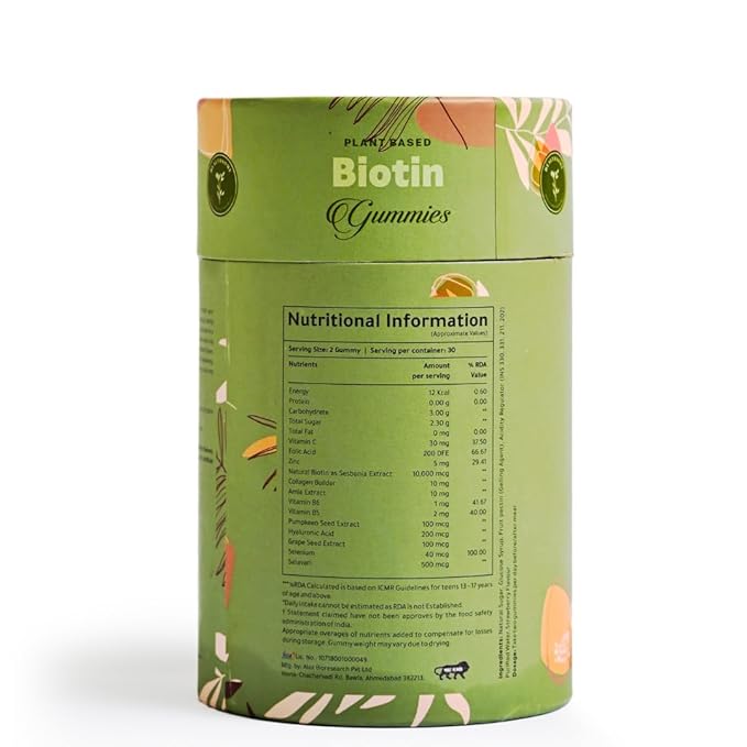 Healthy &amp Shiny Hair Growth | Enriched with Natural Biotin B7 B6 B5 Zinc &amp Amla Extract | 60 Gummies - Strawberry Flavour