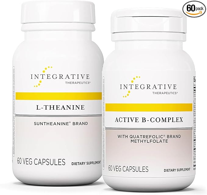 Integrative Therapeutics Bundle with Active B-Complex 60 Capsules &amp L-Theanine 60 Capsules - Active B-Complex to Support Energy Metabolism with 8 B-Vitamins* - L-Theanine to Support a Relaxed St