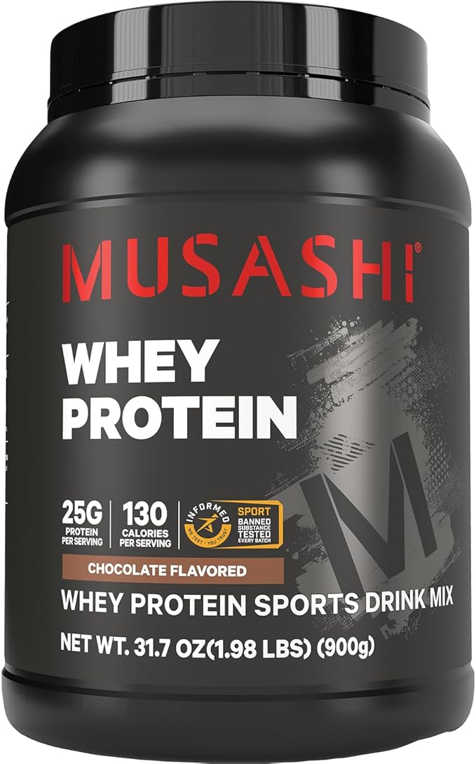 MUSASHI Whey Protein Chocolate Powder 900g Tub 1.98 Pounds