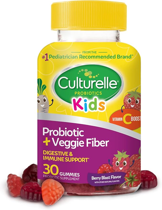 Culturelle Kids Probiotic + Fiber Packets (Ages 3+) - 24 Count - Digestive Health &amp Immune Support &amp Daily Probiotic for Kids + Veggie Fiber Gummies (Ages 3+) - 30 Count