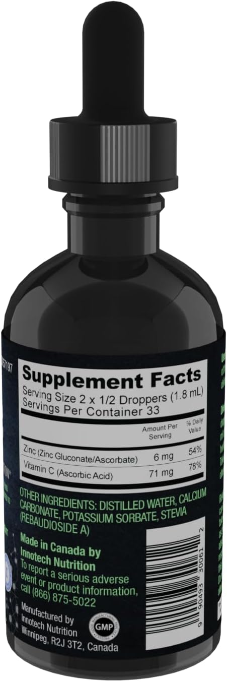 Innotech Nutrition Liquid Ionic Zinc Immune Function &amp Skin Health Support High Absorption Zinc Gluconate &amp Ascorbate 60 ml