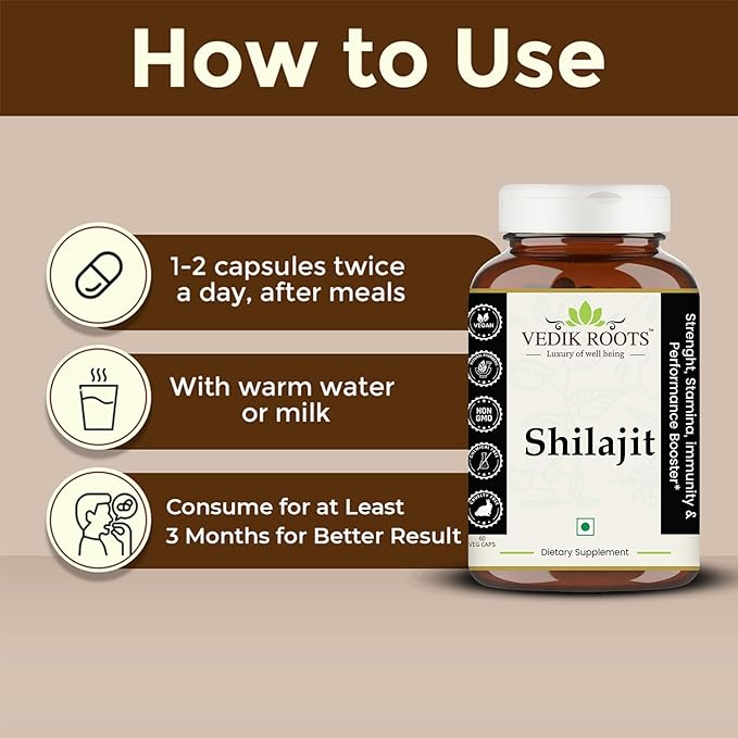 Shilajit Capsules for Men &amp Women | Pure &amp Natural Himalayan Shilajit | 60 Capsules