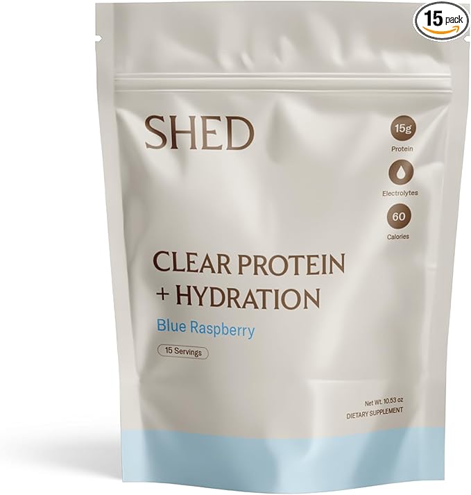 Clear Protein Powder with Electrolytes by Shed 15g Whey Protein Isolate Low Calorie and Lactose Free Light and Clean Hydration Drink Bloat-Free Post Workout Supplement Blue Razz (15 Servings)